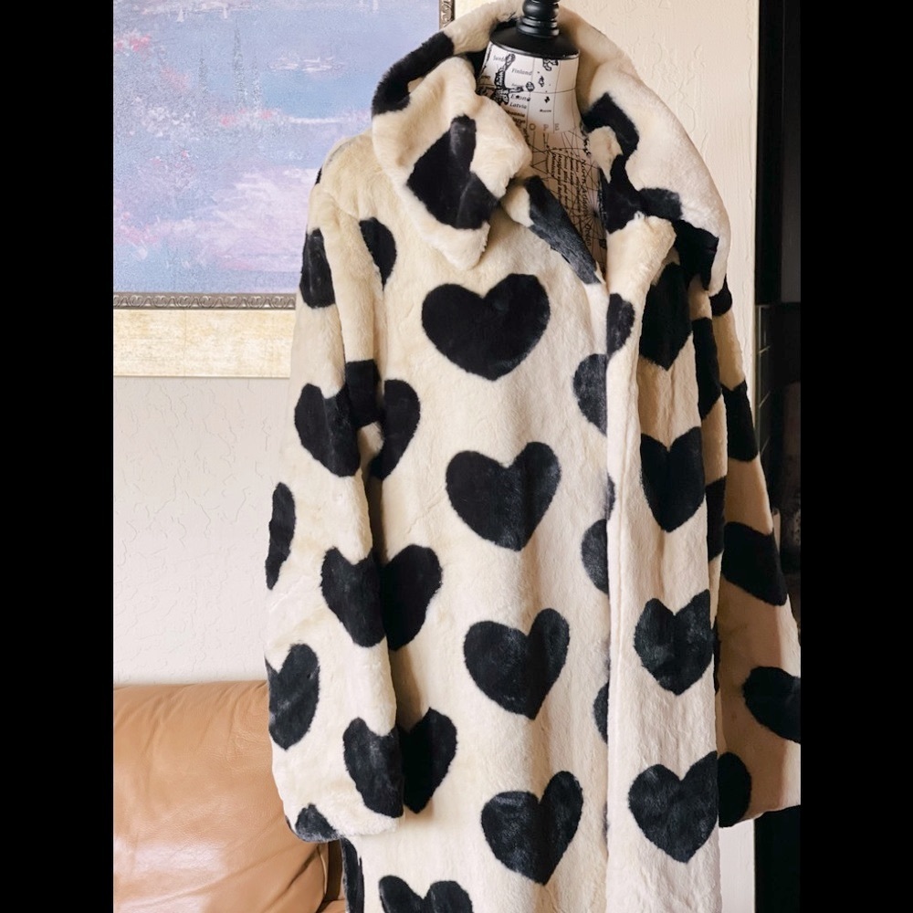 Black Hearts Pari Faux Fur Lux Driving Midi Coat, Fluffy Jacket - Picture 11 of 16